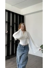 Beyaz Lia Yarasa Kollu Bluz