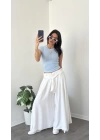 Beyaz Lily Dökümlü Salaş Pantolon