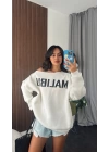 Beyaz Malibu Tek Omzu Düşük Oversize Sweatshirt