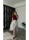 Beyaz Niky Şortlu Kruvaze Etek