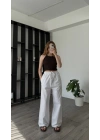 Beyaz Petra Keten Pantolon