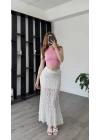 Beyaz Pia Güpürlü Astarlı Etek