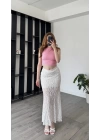 Beyaz Pia Güpürlü Astarlı Etek