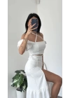 Beyaz Talia Etek Büstiyer Takım