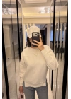 Beyaz Tara Kol Detaylı Basic Sweatshirt