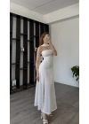 Beyaz Tiara Astarlı Şal Detaylı Elbise