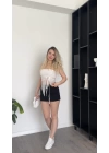 Beyaz Tül Asimetrik Büzgülü Bluz