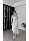 Beyaz Tyla Basic Asimetrik Straplez Elbise