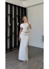 Beyaz Vallery Saten Üstlü Etekli Takım