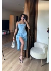 Bianca Korse Elbise Mavi