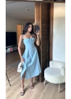 Bianca Korse Elbise Mavi