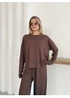 Bisiklet yaka rahat kesim modal Takım Kahve