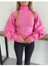 Bolero Detaylı Triko İkili Takım Pembe