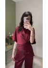 Bordo Aura Bağcıklı Saten Takım