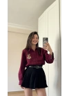 Bordo Ayıcık Nakışlı Gömlek
