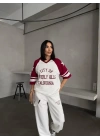 Bordo Beverly Hills Kısa Oversize Tshirt & Eşofman Takımı