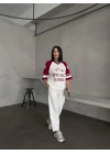 Bordo Beverly Hills Kısa Oversize Tshirt & Eşofman Takımı