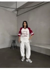 Bordo Beverly Hills Kısa Oversize Tshirt & Eşofman Takımı