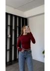 Bordo Morena Bisiklet Yaka Basic Bluz