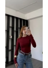 Bordo Morena Bisiklet Yaka Basic Bluz
