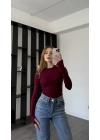 Bordo Elisa Parmak Detaylı Basic Bluz