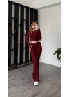 Bordo Gaia Parmak Geçirmeli Tayt Takım