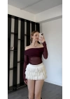 Bordo Isabel Tül Detay Madonna Bluz