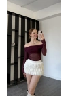 Bordo Isabel Tül Detay Madonna Bluz