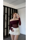 Bordo Isabel Tül Detay Madonna Bluz