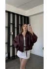 Bordo Jenna Kemerli Bomber Deri Ceket