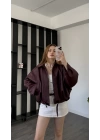 Bordo Jenna Kemerli Bomber Deri Ceket