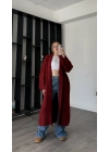 Bordo Kenny Şal Yakalı Uzun Triko Hırka