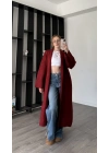 Bordo Kenny Şal Yakalı Uzun Triko Hırka