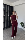 Bordo Leila Düşük Omuzlu 2’li Takım