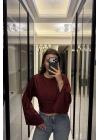 Bordo Lia Yarasa Kollu Bluz