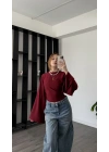 Bordo Lia Yarasa Kollu Bluz