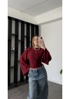 Bordo Lia Yarasa Kollu Bluz