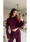Bordo Luna V Bel Kesimli Modal Takım
