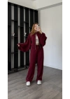 Bordo Luvy Modal Şeritli Takım