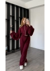 Bordo Luvy Modal Şeritli Takım