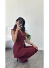 Bordo Nitsa Gold Düğme Detay Takım