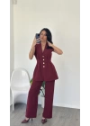 Bordo Nitsa Gold Düğme Detay Takım