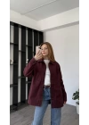 Bordo Oversize Gabardin Gömlek Ceket