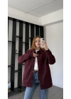 Bordo Oversize Gabardin Gömlek Ceket