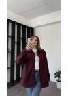 Bordo Oversize Gabardin Gömlek Ceket