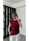 Bordo Reina Vatkalı Asimetrik Bluz