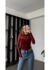 Bordo Rosa Tül Detay Düğüm Bluz