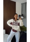 Bordo Saint Bağcık Yakalı Kapüşonlu Sweatshirt