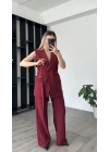 Bordo Tancy kemer Detaylı Pantolon-Yelek Takım