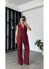 Bordo Tancy kemer Detaylı Pantolon-Yelek Takım